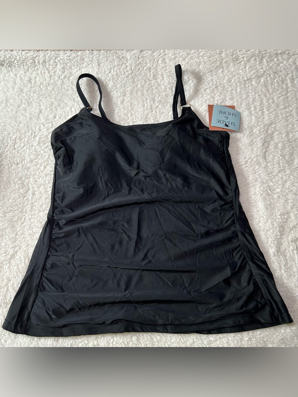 Shade & Shore Women’s Shirred Tankini Top Scoop Neck Large Black NEW